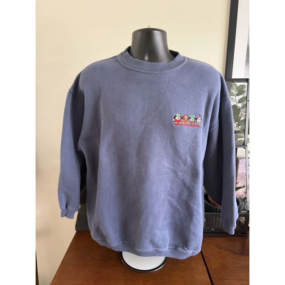 VTG 90s Big Dogs Sweatshirt South Park Bark Parody Embroidered Youth Large Blue